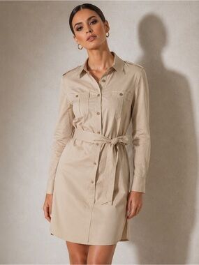 Tory Burch Classic Cotton Shirt Dress Size 6 Beige